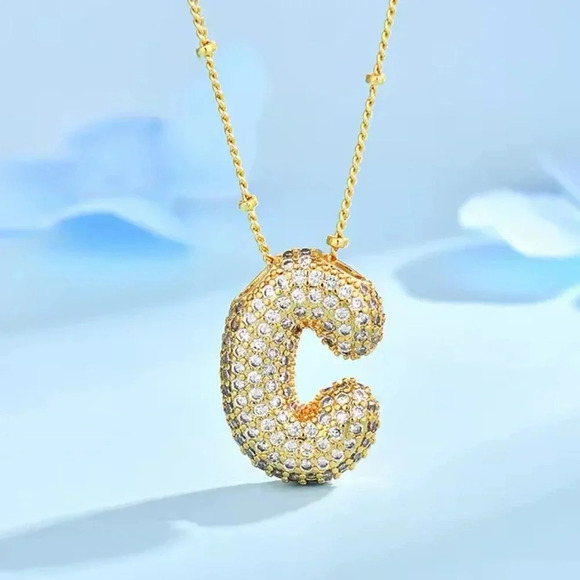 Gold Initial Necklace with Sparkling Letter Pendant" - Picture 12 of 15